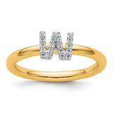 14K gold stackable diamond initial W ring from Solomon Jewelers, featuring a sleek design with sparkling diamonds.