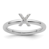 14K white gold stackable diamond initial X ring from Solomon Jewelers, featuring sparkling diamonds and a sleek, modern design.
