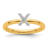 14K gold stackable diamond initial X ring, elegant jewelry piece with sparkling diamonds and personalized design.