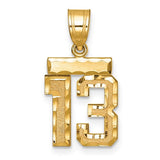 14k gold small brushed diamond-cut number 13 charm pendant displaying a sleek, stylish design for jewelry accessories.