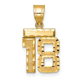 14k gold small brushed diamond-cut number 18 charm pendant, perfect for jewelry and bracelet embellishments.