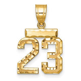 14k gold small brushed diamond-cut number 23 charm pendant with engraved detailing, ideal for jewelry and charm collections