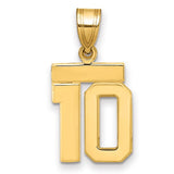 14k gold small polished number 10 charm, pendant featuring a shiny gold finish, ideal for jewelry or charm collections.