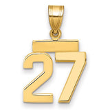 14k gold small polished number 27 charm, jewelry pendant with shiny finish, perfect for personalized jewelry accessories.
