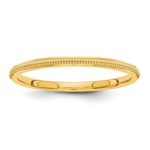14k gold 1.5mm milgrain band ring from Solomon Jewelers, featuring intricate textured detailing on a classic jewelry ring.