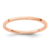 14K rose gold flat stackable ring with a 1.2mm width from Solomon Jewelers, showcasing a smooth, polished band design.