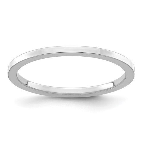 14K white gold flat stackable ring with 1.2mm width, crafted by Solomon Jewelers, showcasing a sleek, modern jewelry design.