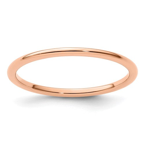 14K rose gold 1.2mm half round stackable ring from Solomon Jewelers, showcasing a sleek, polished jewelry ring design.