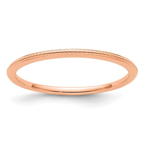 14K rose gold bead stackable ring with 1.2mm width, elegant jewelry band from Solomon Jewelers.