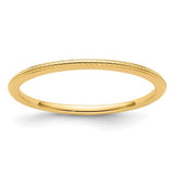14K gold 1.2mm bead stackable ring from Solomon Jewelers, featuring a sleek, textured design in a close-up shot.