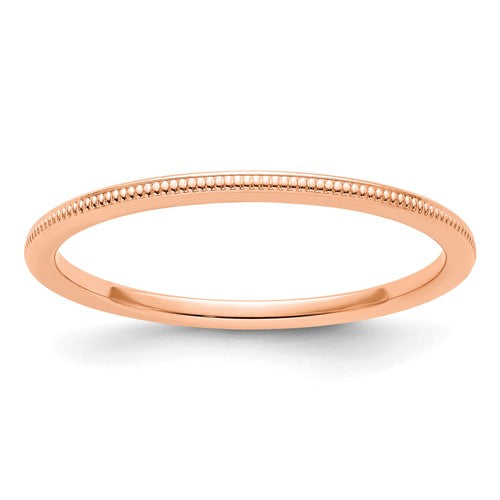 14K rose gold stackable ring with 1.2mm milgrain detail, crafted by Solomon Jewelers.