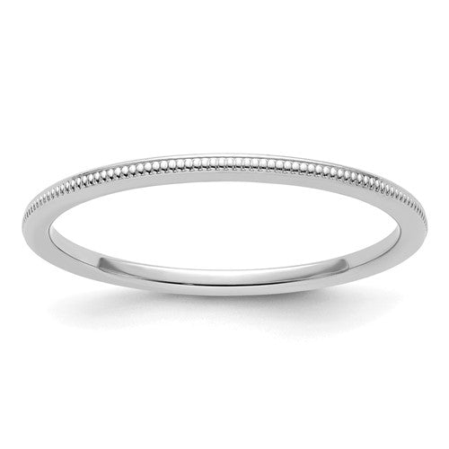 14K white gold stackable ring with 1.2mm milgrain detailing, featuring a sleek and elegant design from Solomon Jewelers.