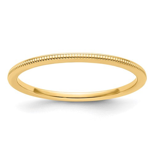 14K gold stackable ring with 1.2mm milgrain detailing, perfect for stacking or everyday wear, from Solomon Jewelers.
