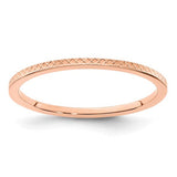 14K rose gold criss-cross pattern stackable ring with 1.2mm width, featuring a sleek, modern design.