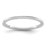 14K white gold criss-cross pattern stackable ring, 1.2mm width, elegant jewelry band with intricate design.