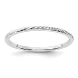 14K white gold twisted wire stackable ring, 1.2mm band, elegant jewelry piece with intricate design.