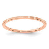 14K rose gold flat satin stackable ring with 1.2mm width, designed for elegant jewelry stacking and everyday wear.