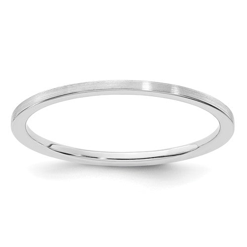 14K white gold stackable ring with a 1.2mm flat satin finish, crafted by Solomon Jewelers, perfect for everyday jewelry.