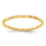 14K gold flat satin stackable ring with 1.2mm width, showcasing a sleek, polished jewelry ring design.
