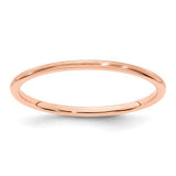 14K rose gold stackable ring with 1.2mm half-round satin finish, designed for elegant everyday wear.
