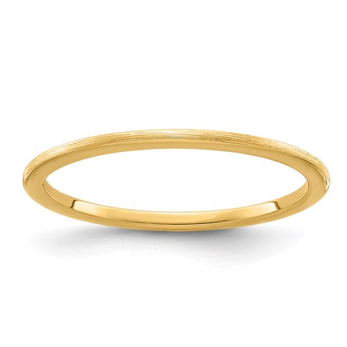 14K gold half round satin stackable ring, 1.2mm width, elegant jewelry band with a smooth finish.