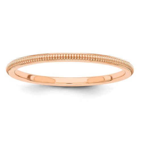 14k rose-gold ring with 1.5mm milgrain edge from Solomon Jewelers, detailed close-up of the elegant jewelry ring.