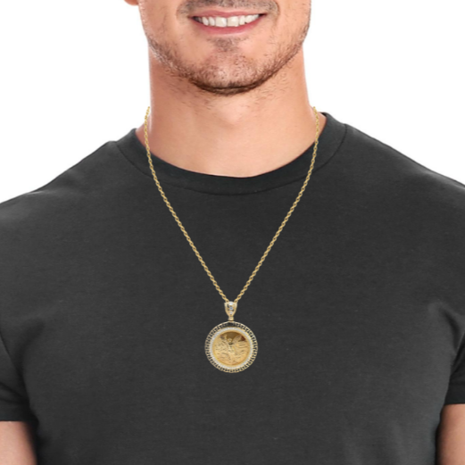 10Karat Yellow Gold 50 Pesos Centenario Coin Pendant with CZ Border - Solomon Jewelers