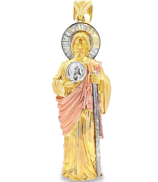 10 Karat Tri-Color Gold St. Jude Pendant