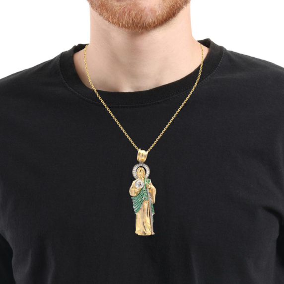 10Karat Yellow Gold St. Jude Pendant with Green Cz Stones - Solomon Jewelers