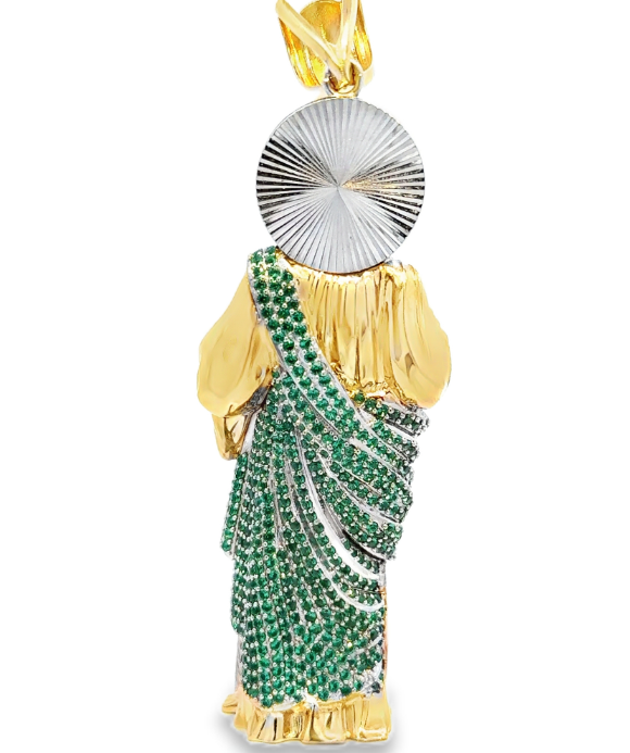 10Karat Yellow Gold St. Jude Pendant with Green Cz Stones - Solomon Jewelers