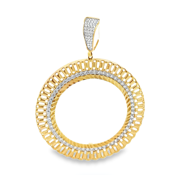 10K Yellow Gold Coin Bezel with CZ Accents (Fits 50 Pesos Coin) - Solomon Jewelers