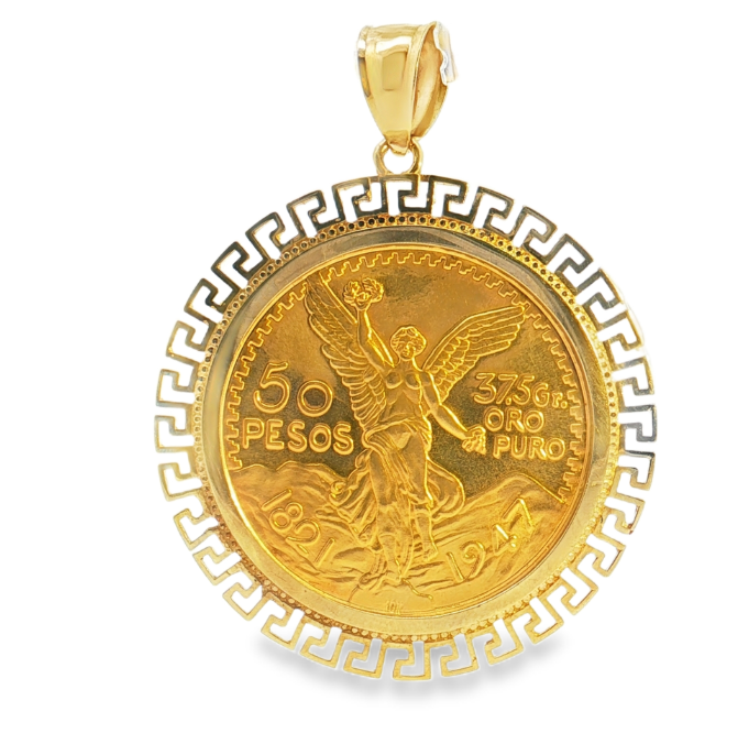 10 Karat Yellow Gold 50 Pesos Centenario Coin Pendant - Solomon Jewelers