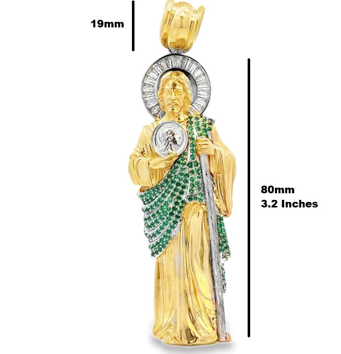 10Karat Yellow Gold St. Jude Pendant with Green Cz Stones - Solomon Jewelers