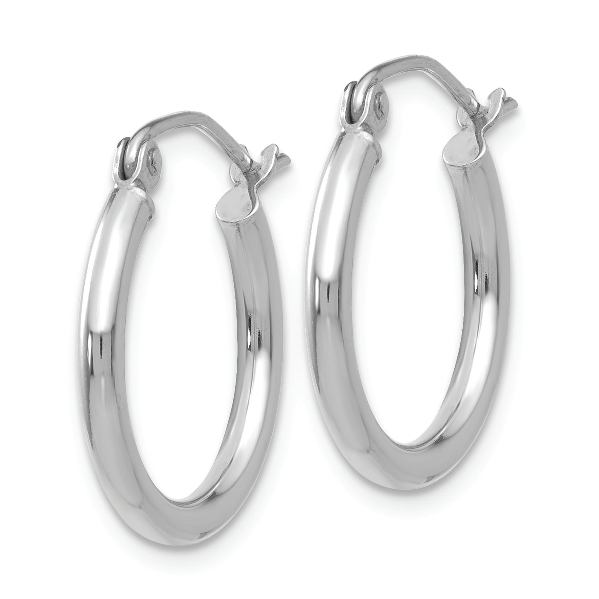 14k White Gold Polished 2x17.5mm Lightweight Tube Hoop Earrings - Solomon Jewelers