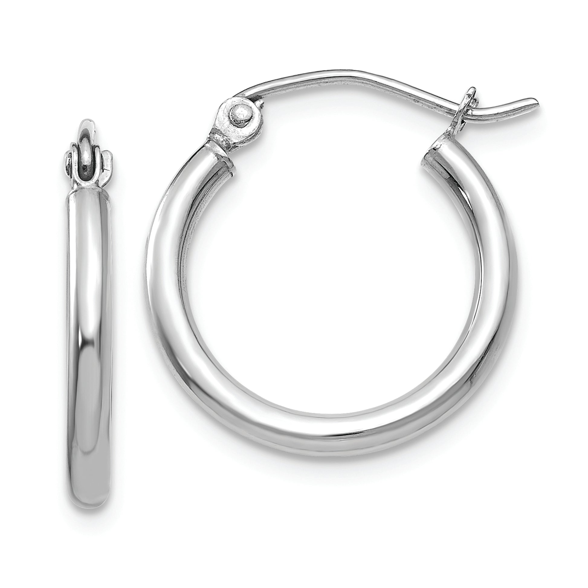 14k White Gold Polished 2x17.5mm Lightweight Tube Hoop Earrings - Solomon Jewelers