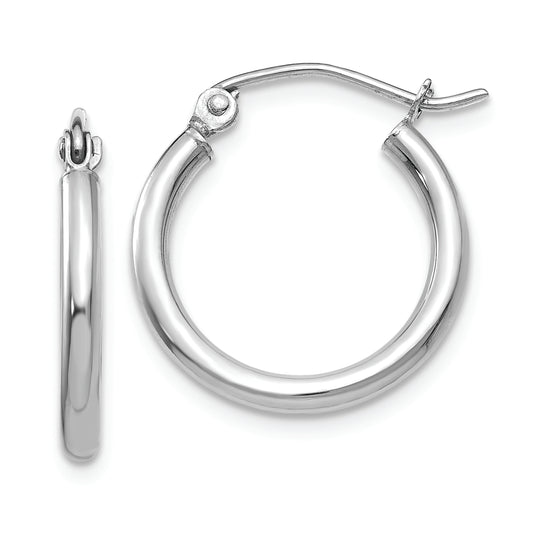 14k White Gold Polished 2x17.5mm Lightweight Tube Hoop Earrings - Solomon Jewelers
