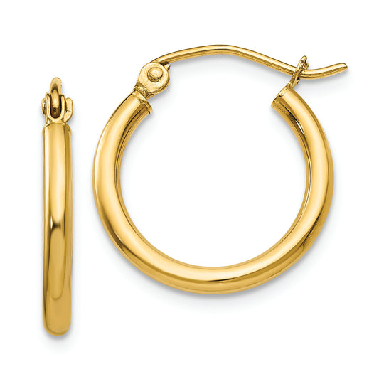 14k Polished 2x17.5mm Tube Hoop Earrings - Solomon Jewelers