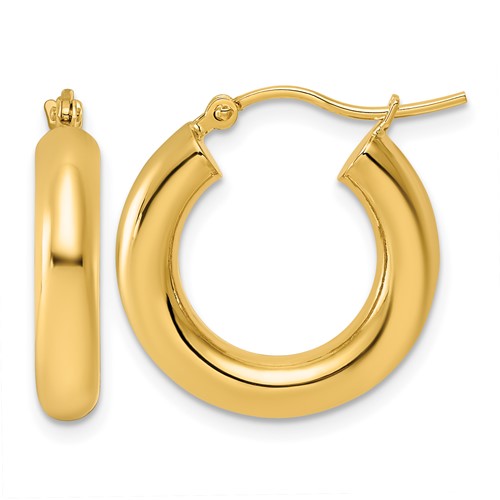 Gold 14k polished lightweight tube earrings, 4mm x 20mm, stylish and sleek jewelry by Solomon Jewelers.