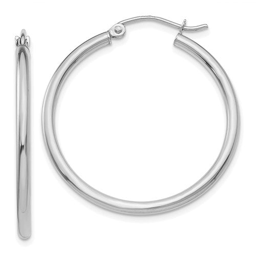 14k-white-gold-polished-2x30mm-tube-hoop-earrings-SolomonJeweler-Wichita-KS-CustomJewelry