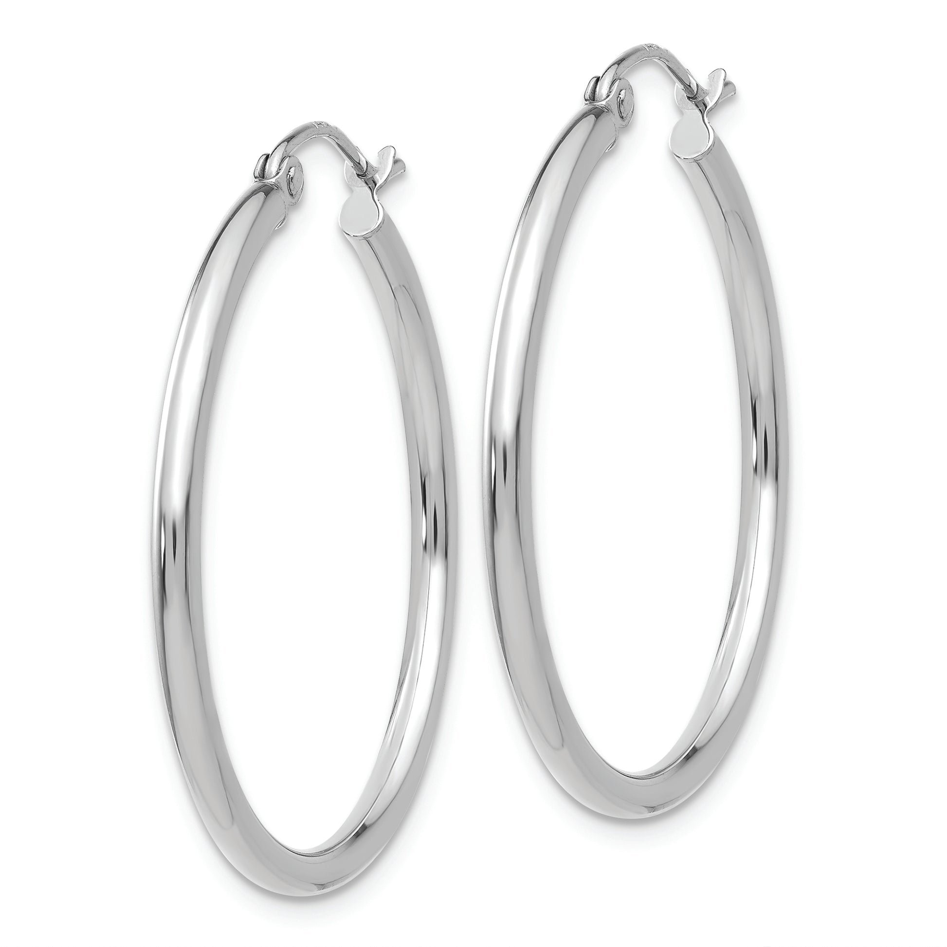 14k White Gold Polished 2x30mm Lightweight Tube Hoop Earrings - Solomon Jewelers