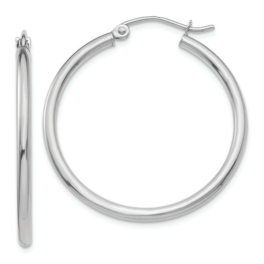 14k White Gold Polished 2x30mm Lightweight Tube Hoop Earrings - Solomon Jewelers