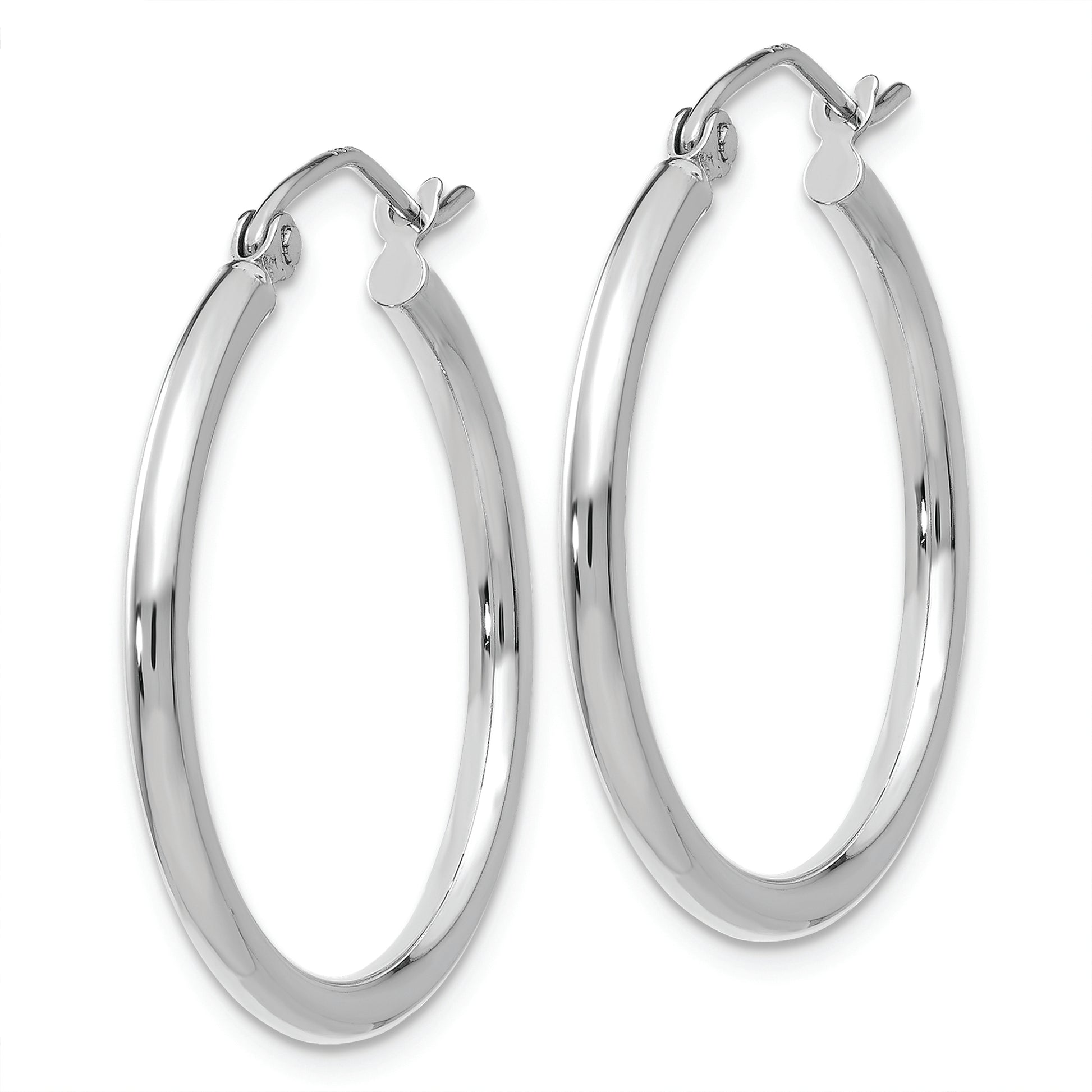 14k White Gold Polished 2x25mm Lightweight Tube Hoop Earrings - Solomon Jewelers