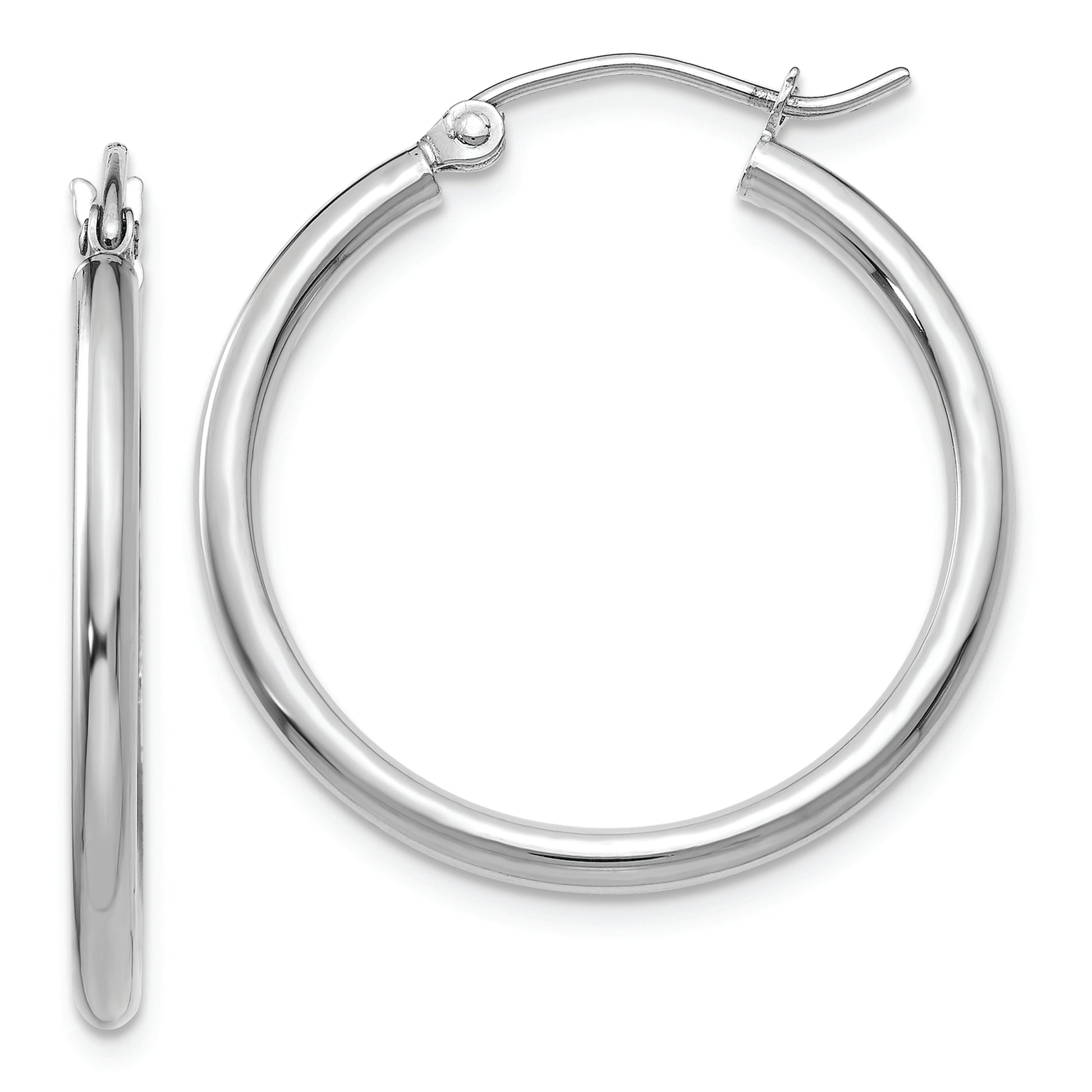 14k White Gold Polished 2x25mm Lightweight Tube Hoop Earrings - Solomon Jewelers