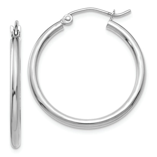 14k White Gold Polished 2x25mm Lightweight Tube Hoop Earrings - Solomon Jewelers