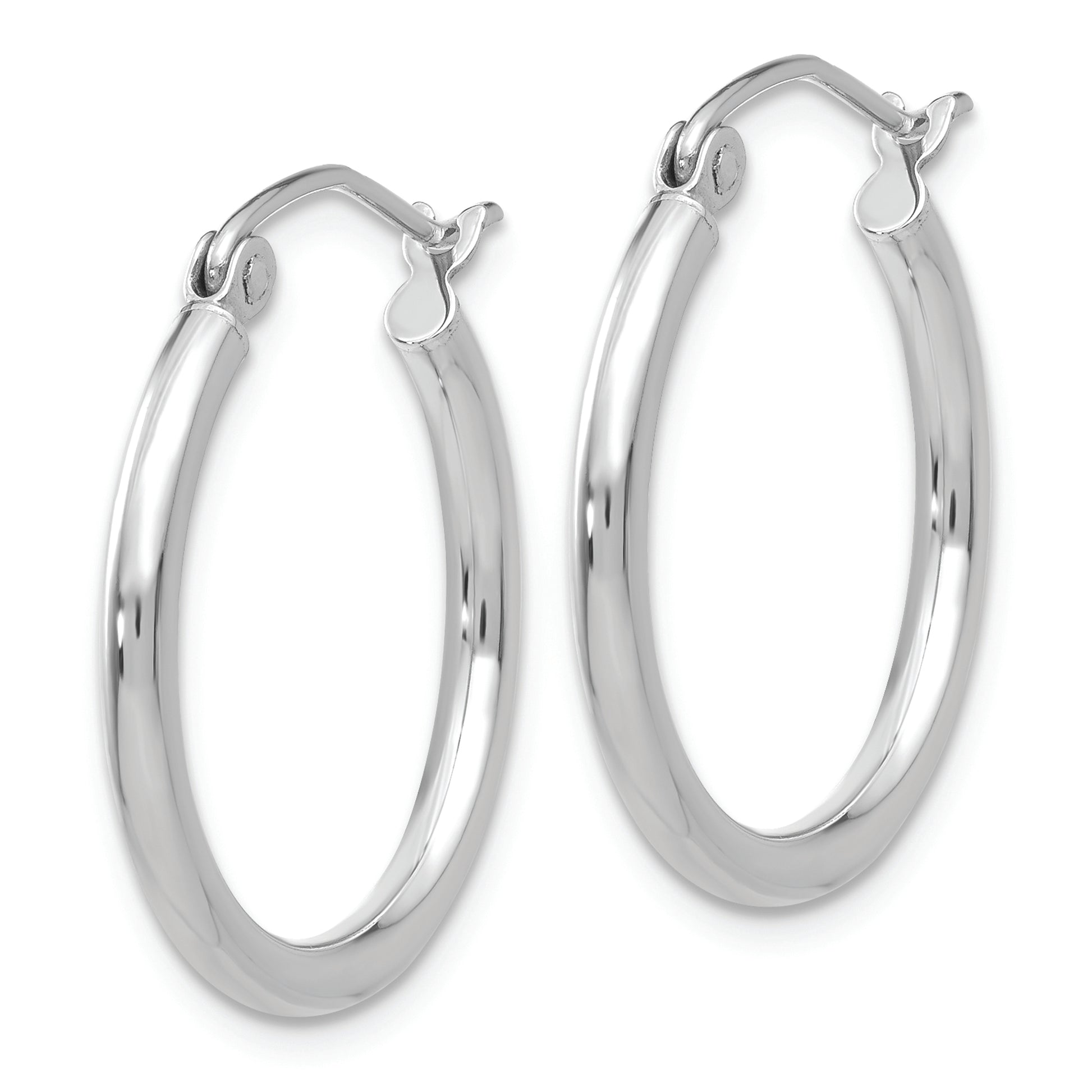 14k White Gold Polished 2x20mm Lightweight Tube Hoop Earrings - Solomon Jewelers