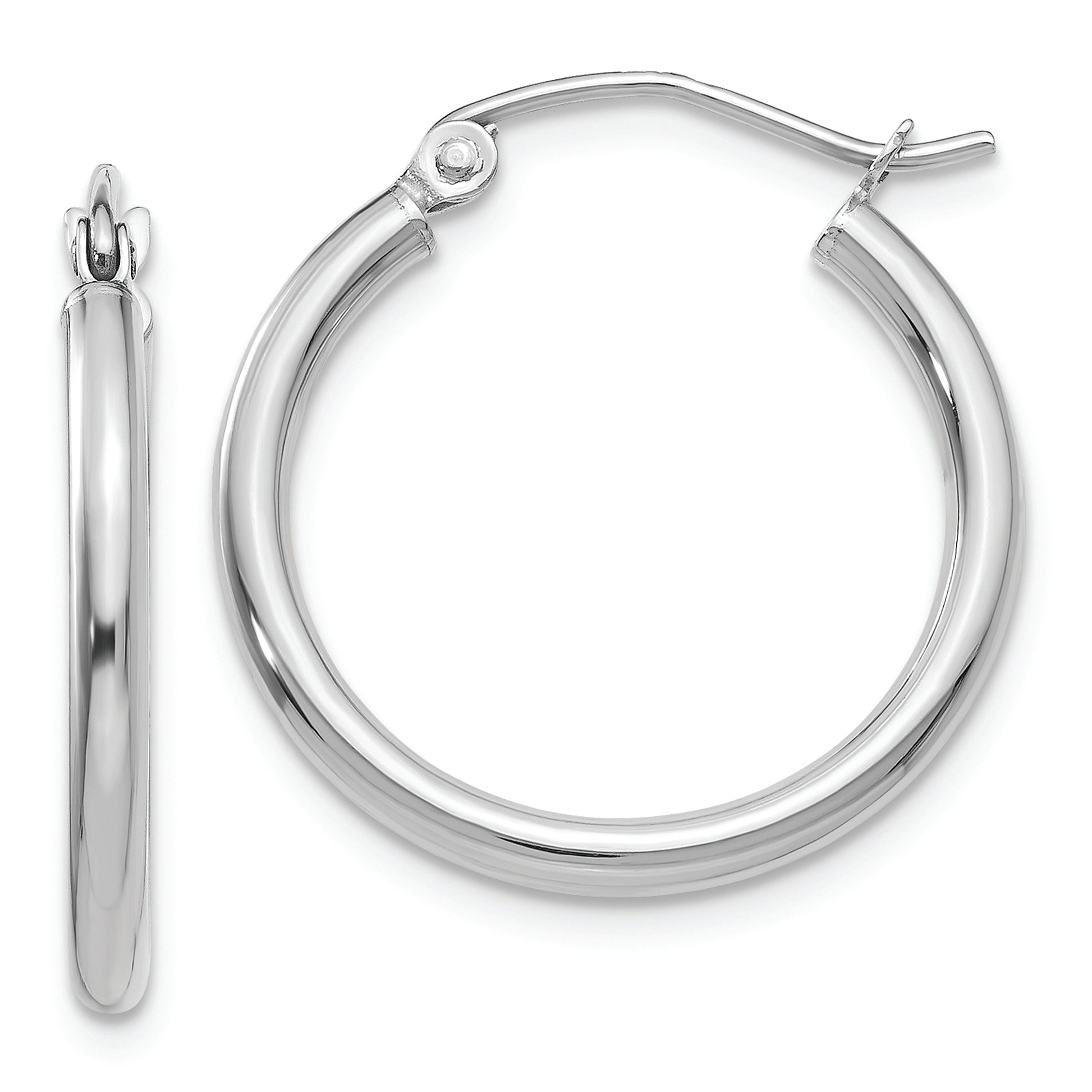 14k White Gold Polished 2x20mm Lightweight Tube Hoop Earrings - Solomon Jewelers