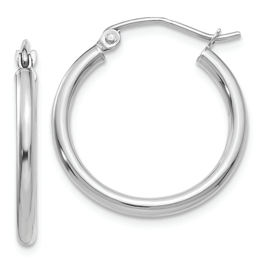 14k White Gold Polished 2x20mm Lightweight Tube Hoop Earrings - Solomon Jewelers