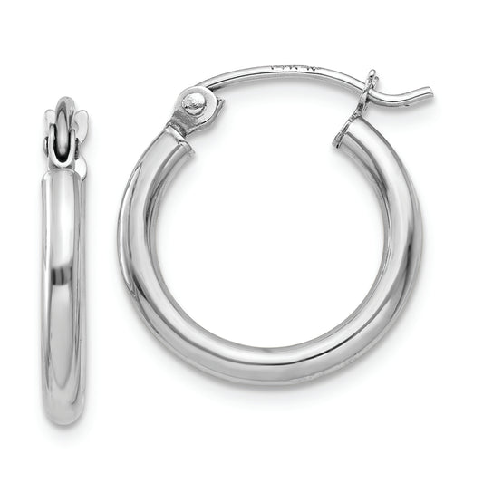 14k White Gold Polished 2x15mm Lightweight Tube Hoop Earrings - Solomon Jewelers