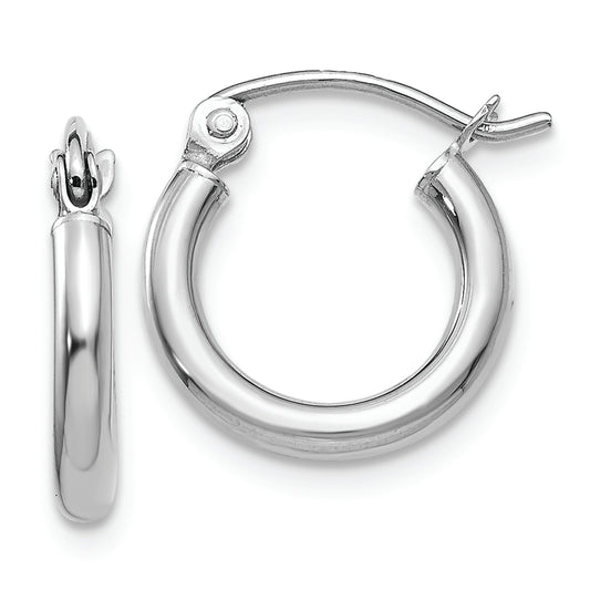 14k White Gold Polished 2x12mm Tube Hoop Earrings - Solomon Jewelers