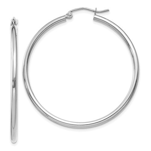 14k-white-gold-polished-2x40mm-tube-hoop-earrings-SolomonJeweler-Wichita-KS-CustomJewelry